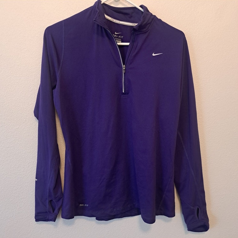 Nike Element Dri-FIT Womens Purple Half Zip Running Top Long Sleeve Large